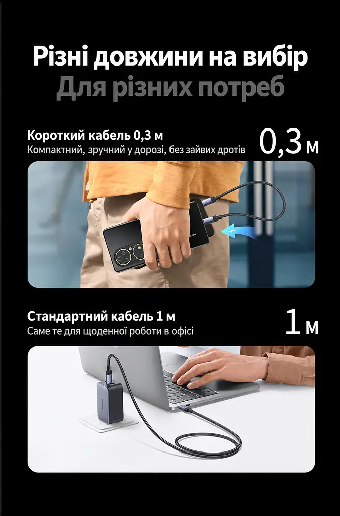 Кабель UGREEN L705 USB-C - USB-C USB4 40 Гбіт/с PD 240 Вт 1 м чорний (65175) - фото 15