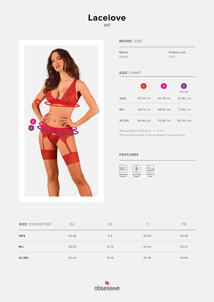 Комплект білизни Obsessive Lacelove cupless 3pcs set XS/S Red, бюстгальтер, стрінги, пояс для панчіх - фото 5