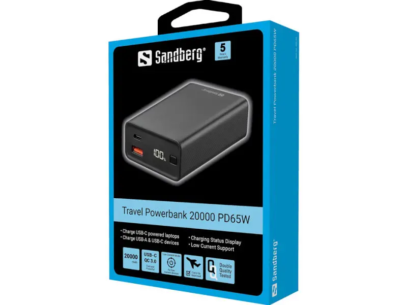 Зовнішній акумулятор (павербанк) Sandberg Travel Powerbank 20000mAh 65W (420-95) - фото 3