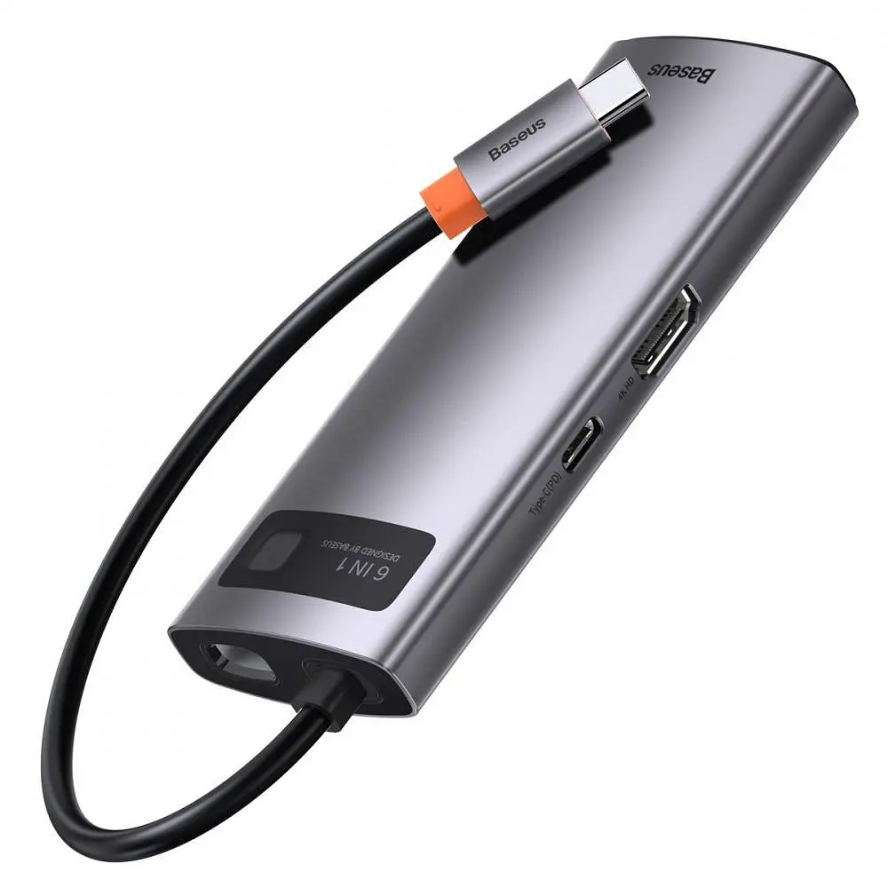 USB-Хаб Baseus USB-C Metal Gleam Series 6in1 Gray (CAHUB-CW0G) - фото 4