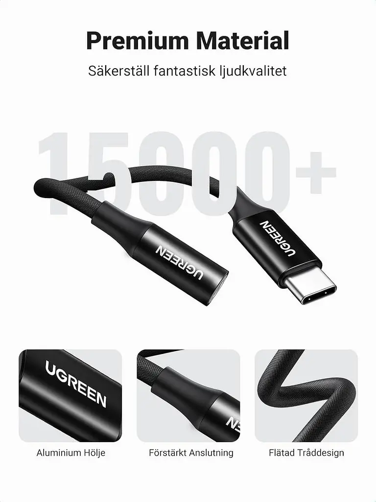 Перехідник Ugreen кабель Type-C - 3.5 mm для навушників 10CM Black (AV142) - фото 4
