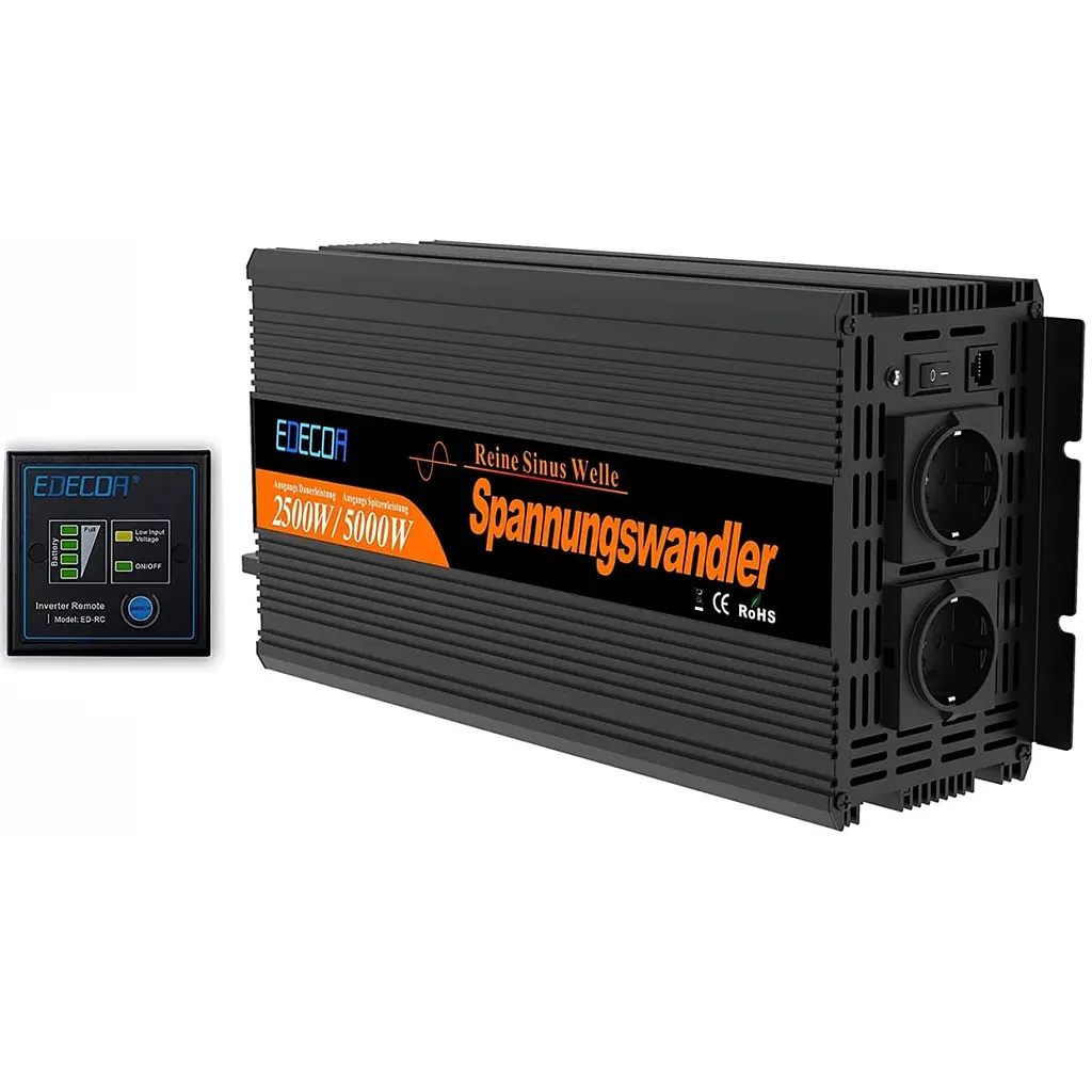 Інвертор перетворювач напруги Edecoa Spannungswandler 12-230v 2500/5000w чистий синус (пульт дистанційного керування) - фото 2