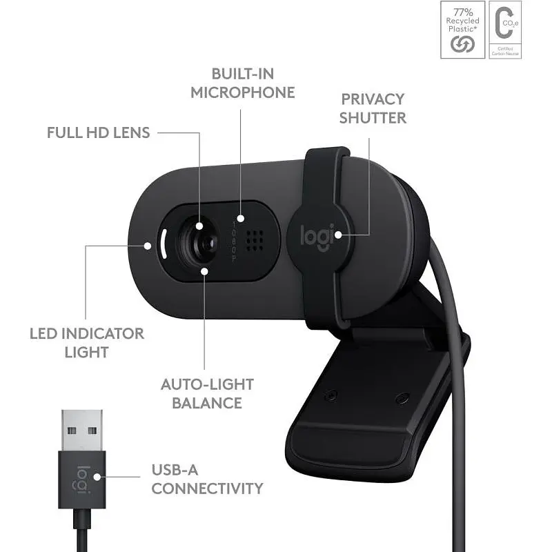Веб-камера Logitech BRIO 100 GRAPHITE (960-001585) - фото 2