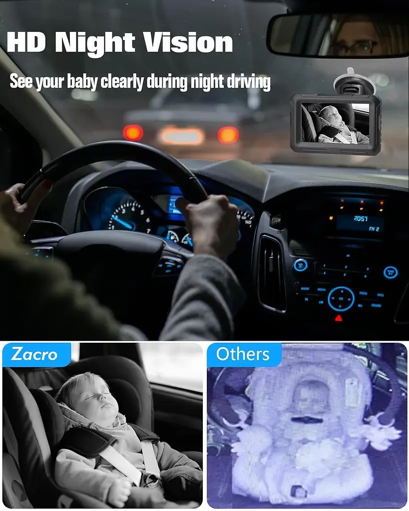 Дитяча автомобільна камера Zacro 1080P камера для спостереження за дитиною в автомобілі з дисплеєм монітором - фото 2
