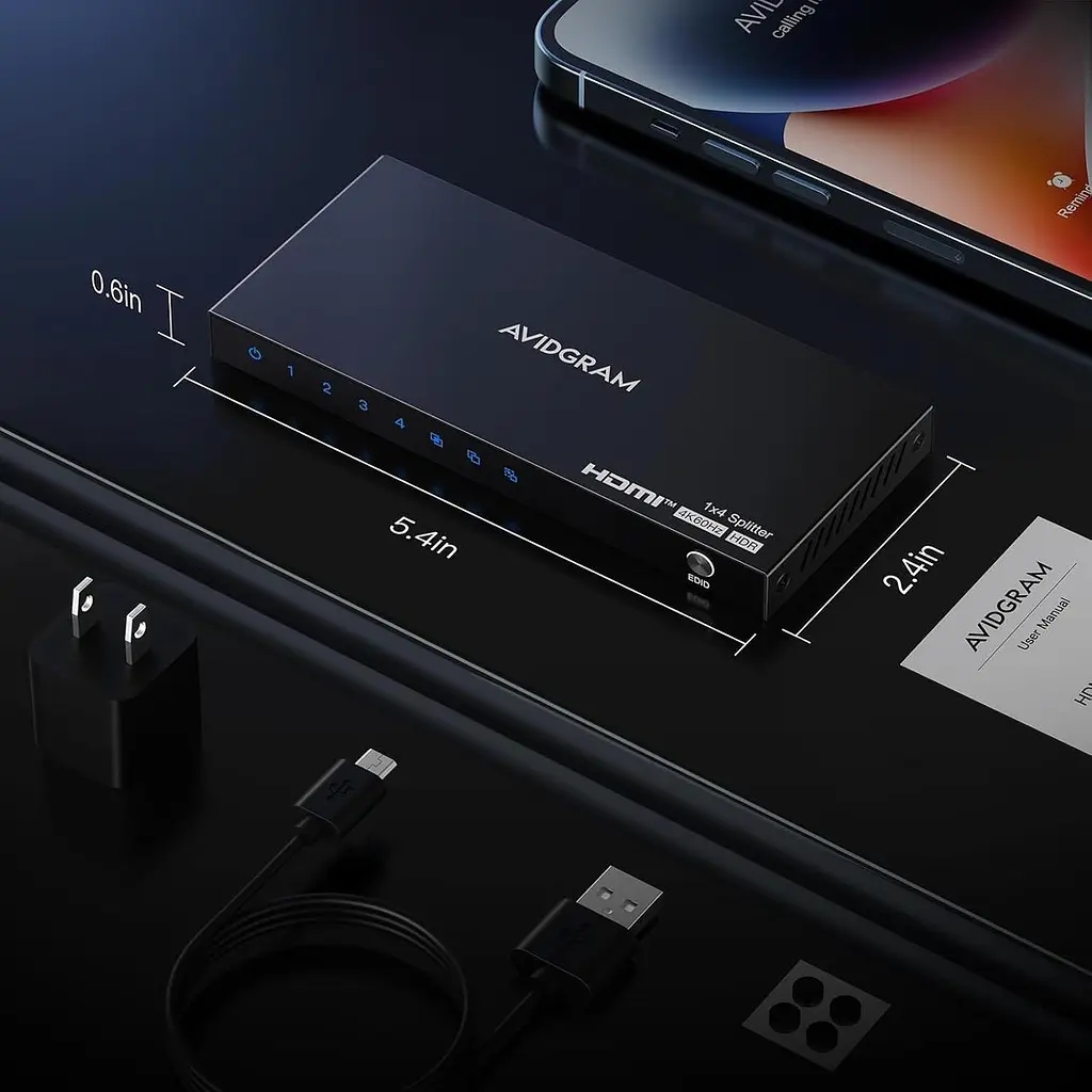 HDMI спліттер AVIDGRAM 1×4 4K@60Hz з EDID та Downscaler - фото 6