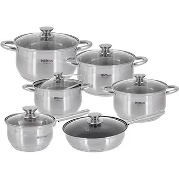 Набор кастрюль с крышками Hoffner HF-4441 со сковородой и сотейником нержавеющая сталь 5-слойное дно - фото 2