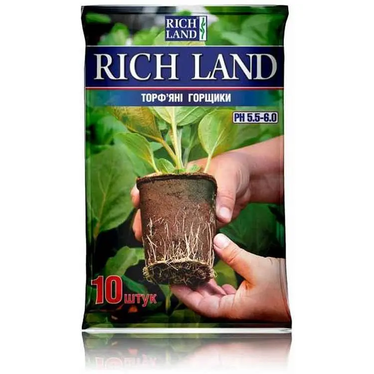 Горщик торф'яний RICH LAND (10шт/уп) для розсади 6х6см "квадрат"
