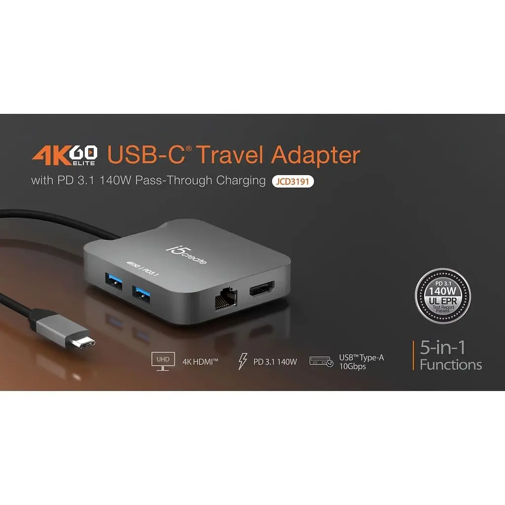 Багатопортовий мультиадаптер J5create JCD3191-N, USB Type-C 5-в-1 білий - фото 11