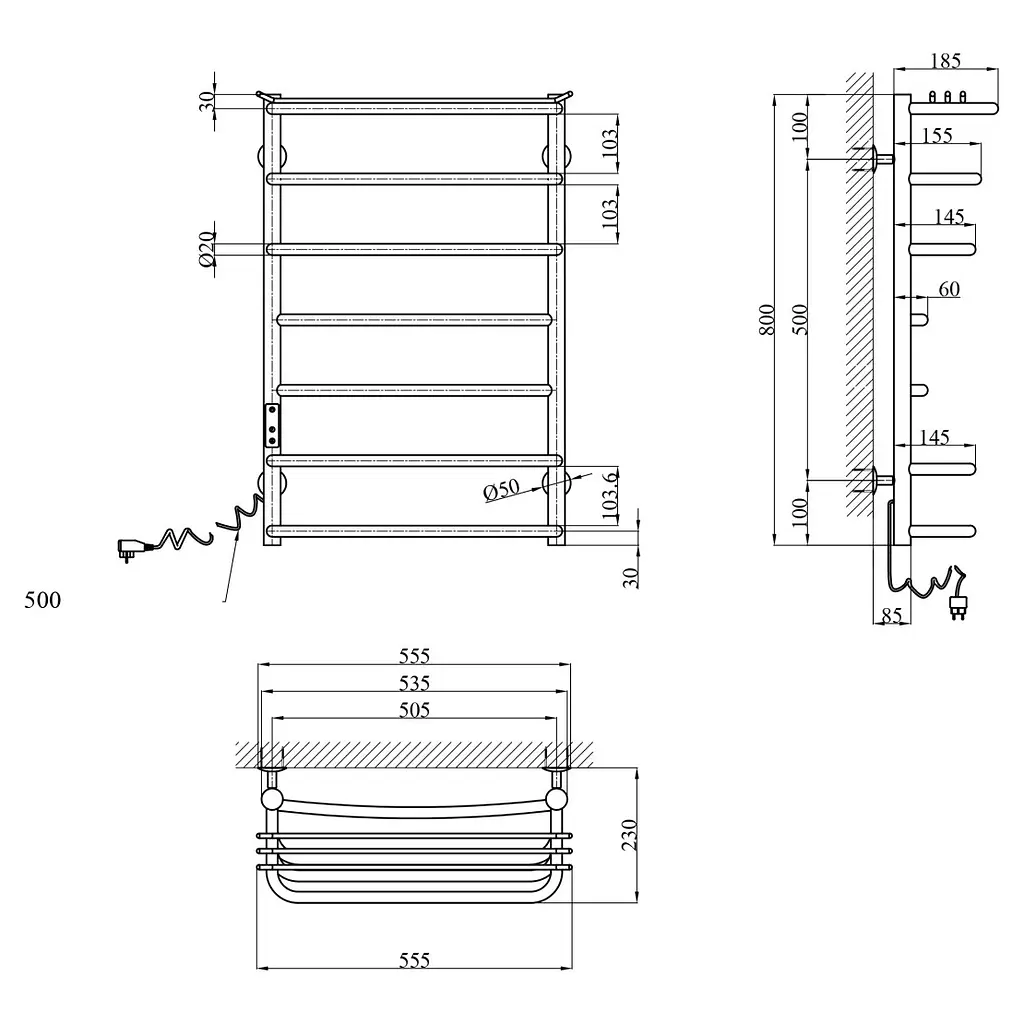 Сушарка для рушників електрична Kroner KRP Stern EL800x500-7 (CV036330) - фото 6