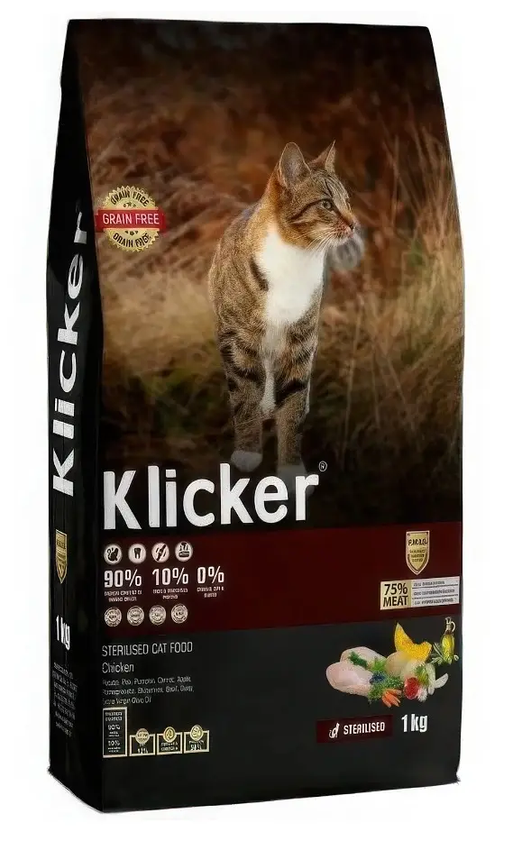 Сухий корм для кастрованих і стерилізованих котів Klicker Sterilised з куркою, 1 кг