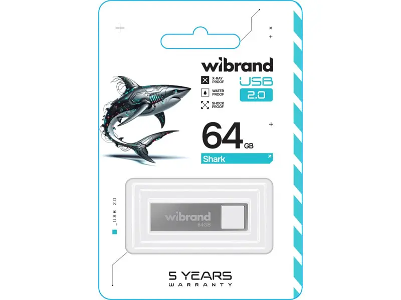 Флешка Wibrand 64 GB Shark Silver USB 2.0 (WI2.0/SH64U4S) - фото 2