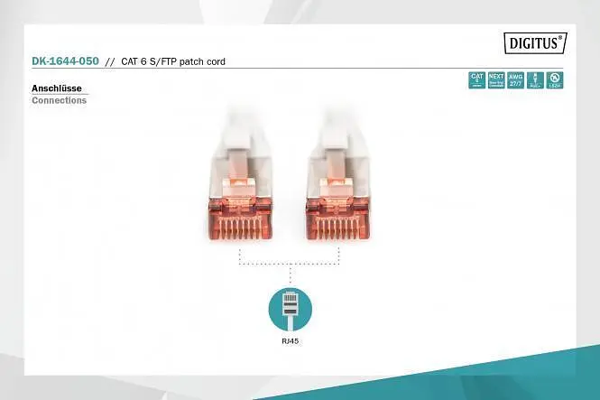 Патч-корд Assmann DIGITUS CAT 6 S-FTP, 5м, AWG 27/7, LSZH DK-1644-050 Gray - фото 4