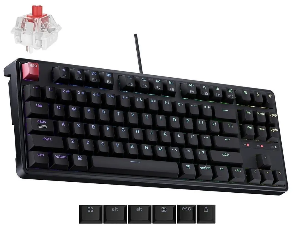 Клавиатура Keychron C3 Pro V2 87Key K pro Red USB-A QMK Hot-swap 8K EN/UKR RGB Black (C3PX-H1-UA) - фото 2