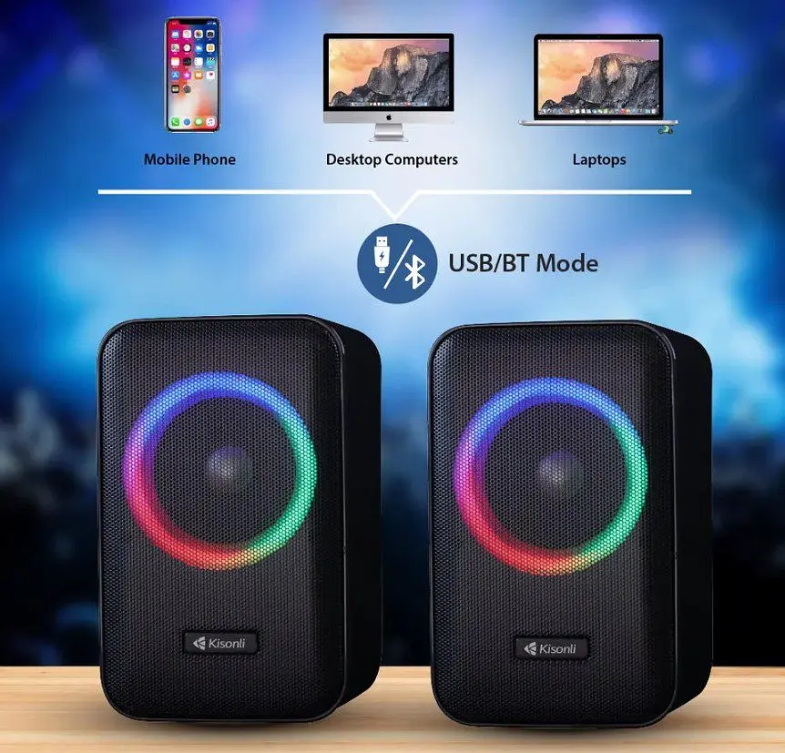 Комп'ютерні колонки Kisonli X20 Bluetooth, 20 W, USB, RGB light, Black - фото 3