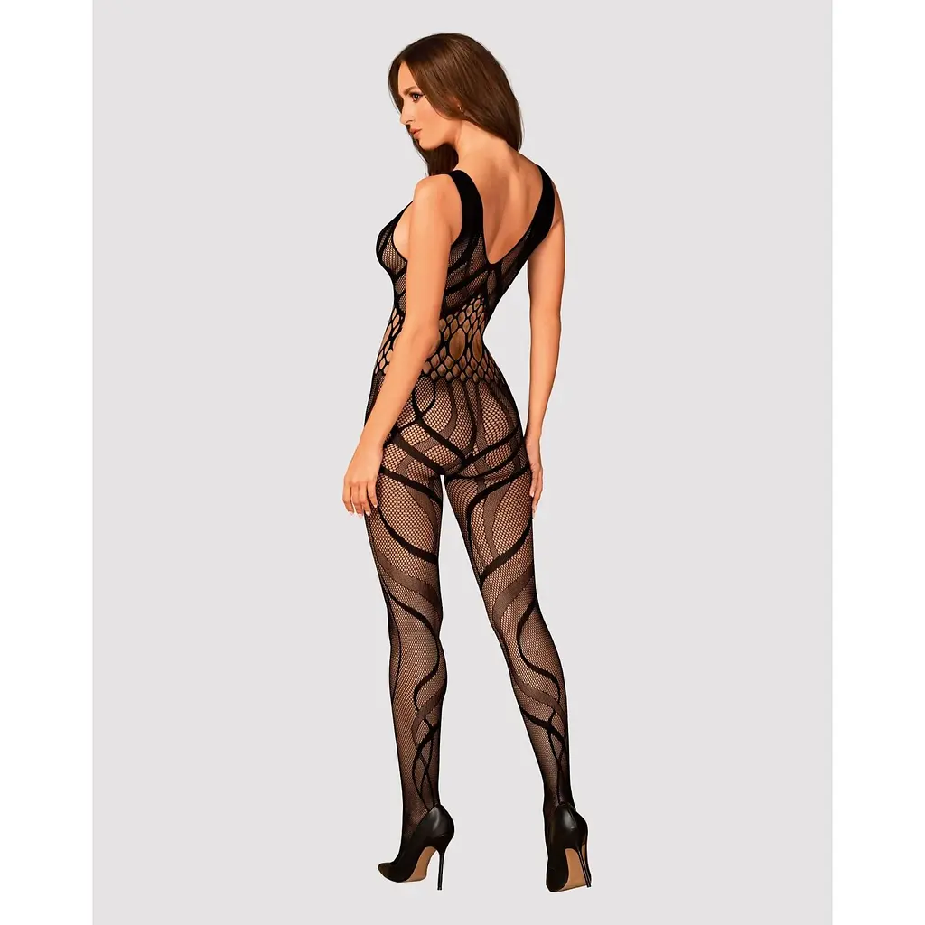 Сітчастий бодістокінг з вирізами та малюнком Obsessive Bodystocking G328 S/M/L, чорний - фото 4