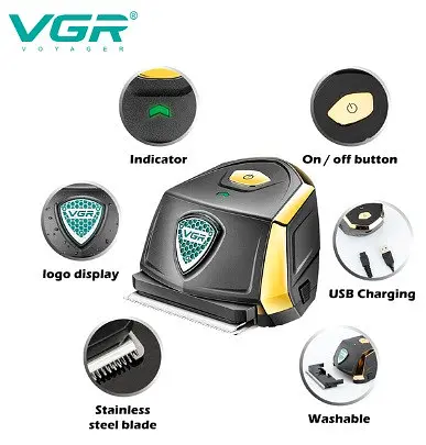 Чоловічий акумуляторний тример VGR V-910 з 9 насадками дисплеєм машинка для стрижки IPX7 10 Вт - фото 8