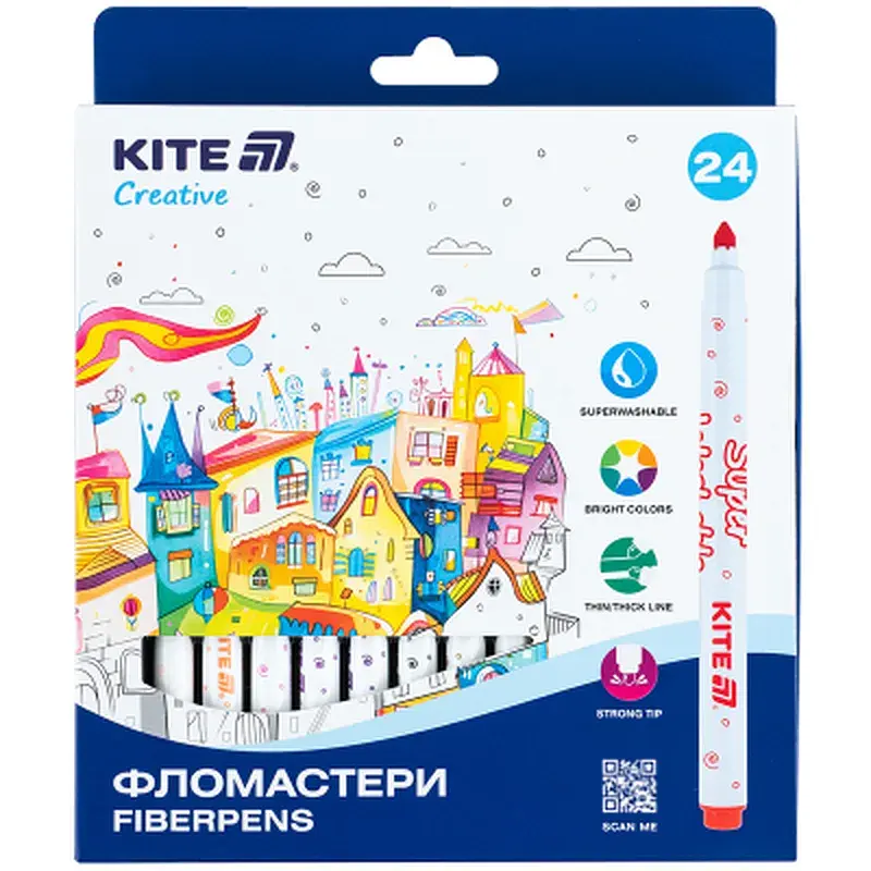 Фломастери Kite Creative Superwashable 24 кольори (K-1153)