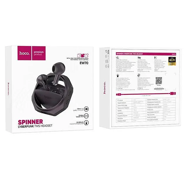 Бездротові навушники Hoco EW70 Glory true wireless BT headset, BT5.5, 35mAh, 300mAh, 6h, black-purple - фото 3