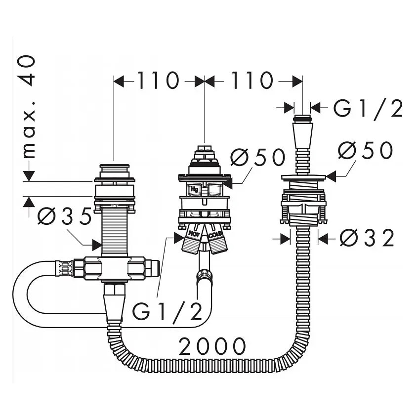 Прихована частина змішувача на борт ванни Hansgrohe Logis 13439180 - фото 2