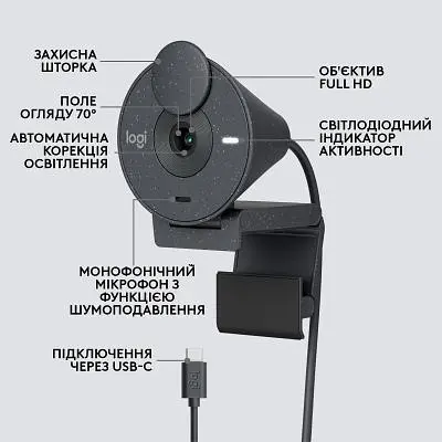 Веб-камера Logitech Brio 300 FHD Graphite (960-001436) - фото 6