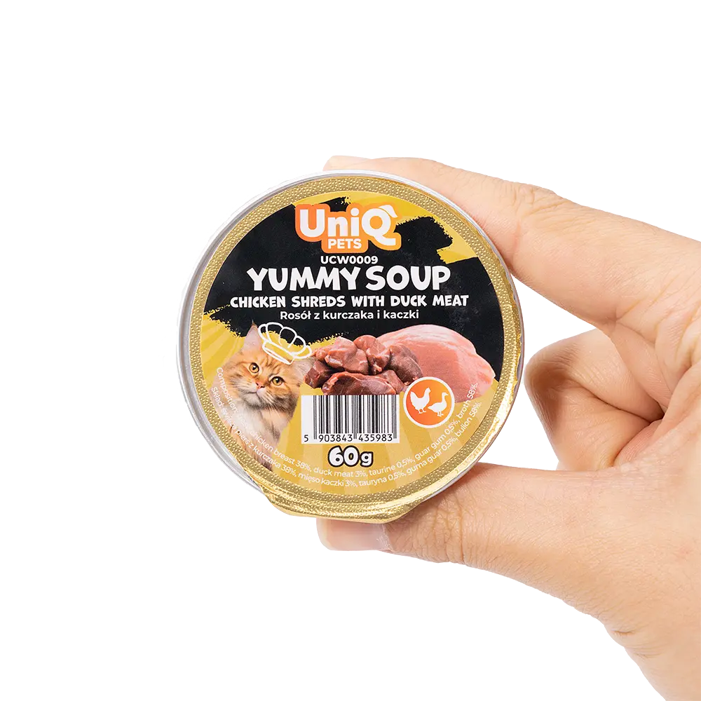 Суп для кішок UNIQ PETS CAT WET FOOD YUMMY SOUP з курячими шматочками та м'ясом качки, 60 г - фото 7