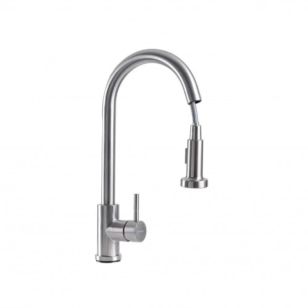 Змішувач кухонний Germece 6045 BW одноважільний з висувним виливом нержавіюча сталь (000032496) - фото 2