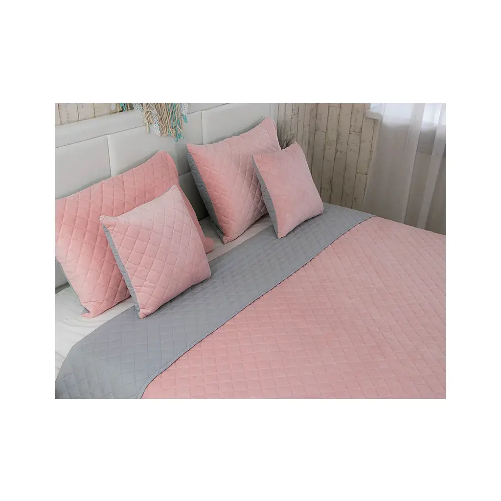 Покривало Руно Pink and Grey ромб велюр 180х220 (340.55_Pink and Grey ромб) - фото 5