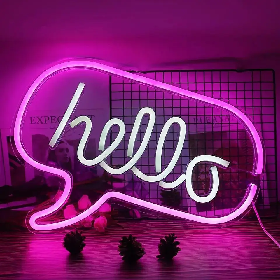 Нічник неоновий Hello на батарейках рожевий (141417) - фото 5
