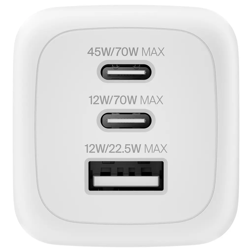 Мережевий зарядний пристрій 2×USB-C + USB-A GaN PD PPS Belkin BoostCharge Pro 70 W White - фото 8