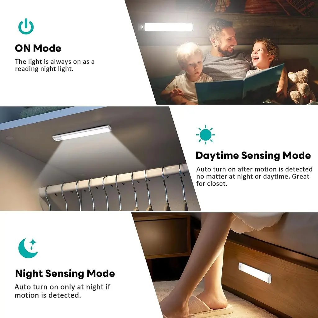 Кухонні світильники Forepin Under Cabinet, 3 шт. 40 світлодіодів з датчиком руху з магнітною смугою 20 см USB - фото 6