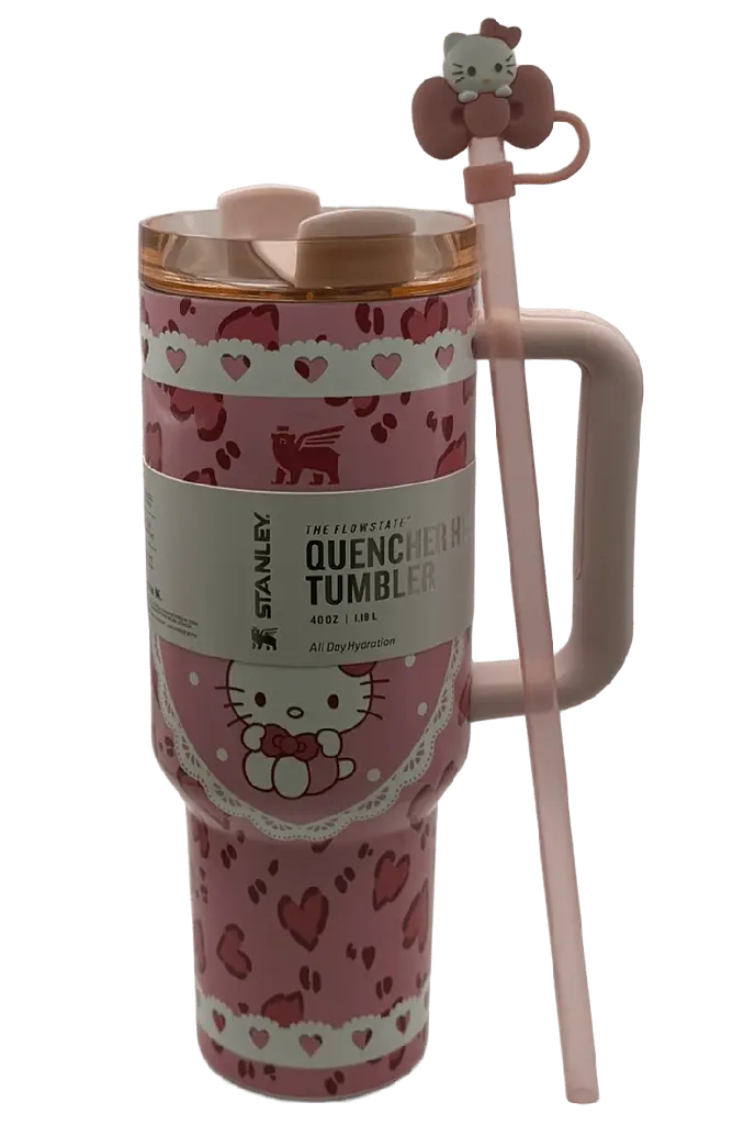 Термос термочашка Stanley Quencher H2.0 Tumbler Світиться у темряві 1,18 л Hello Kitty Pink Love Edition KT7001978 - фото 5