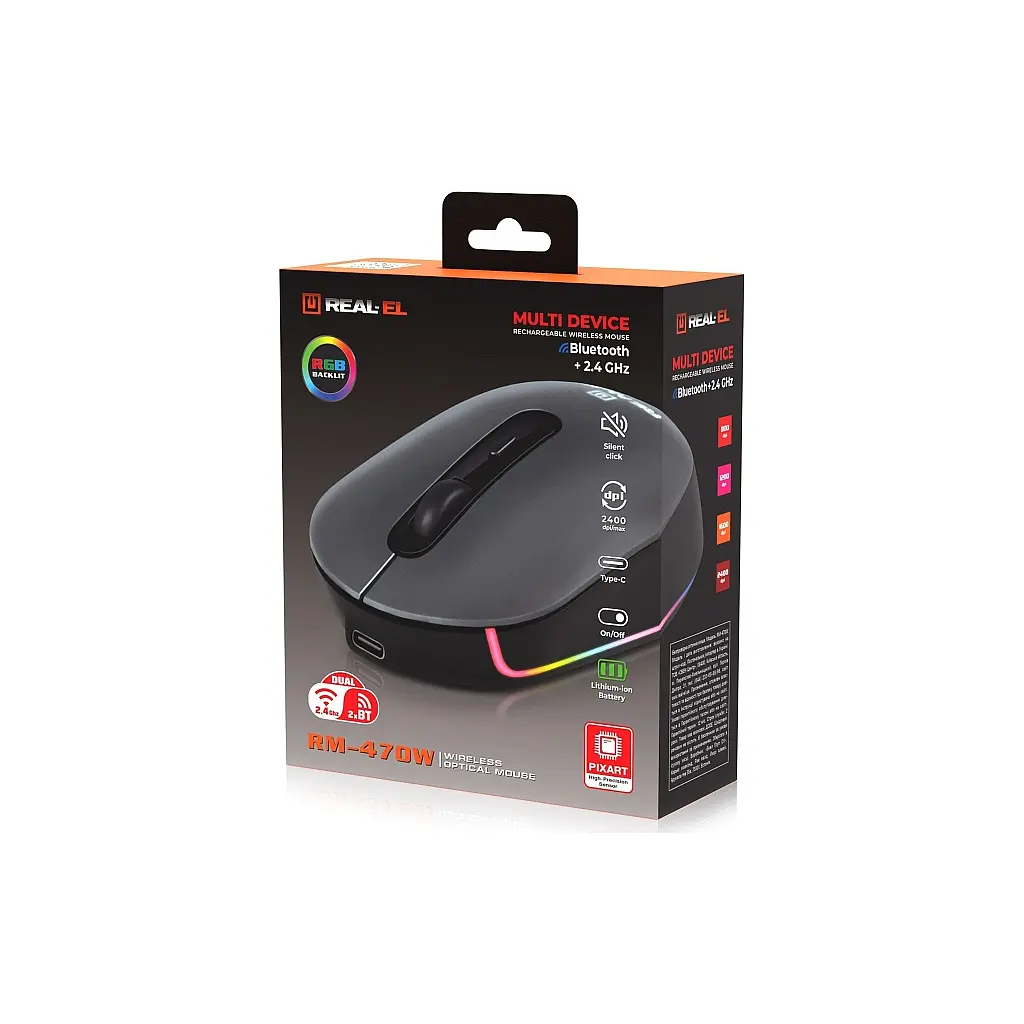 Мишка REAL-EL RM-470W Wireless/Bluetooth Dark Gray (EL123200049) - фото 2