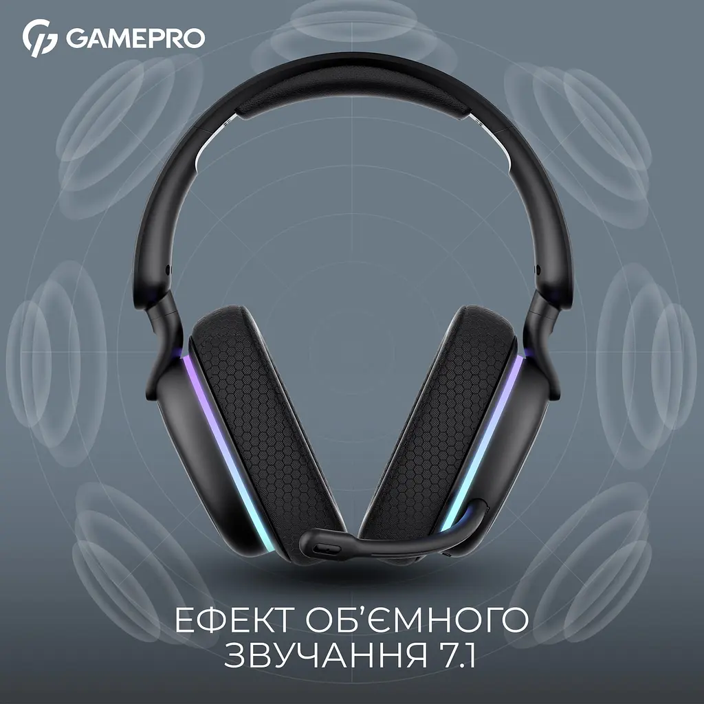 Навушники GamePro Asgard Bragi 7.1 RGB Tri-Mod Black бездротові (HSW250B) - фото 8