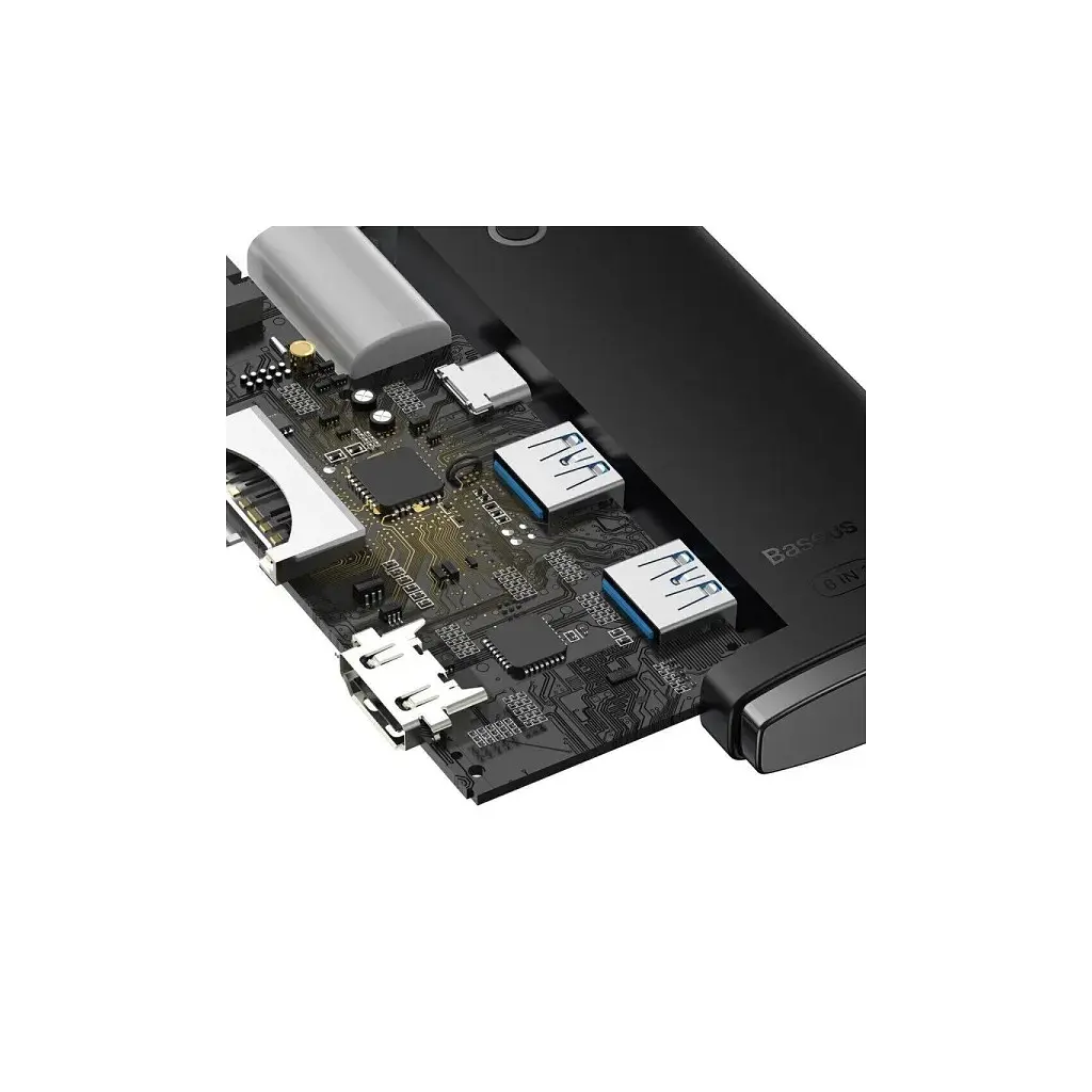 Концентратор Baseus USB-C 6-in-1 HDMI + 2xUSB 3.0 + USB-C + SD/TF black (WKQX050001) - фото 8