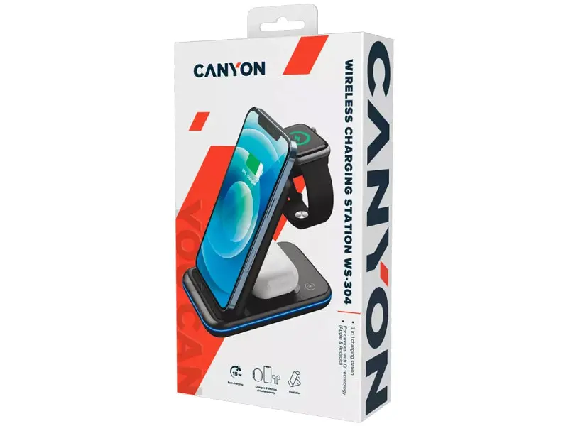 Бездротовий зарядний пристрій Canyon 3-in-1 Wireless charging station WS-304 (CNS-WCS304B) - фото 7