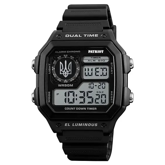 Чоловічий наручний годинник 010BKUASI Тризуб срібло Чорні + Коробка. Patriot acs0031023 - фото 6