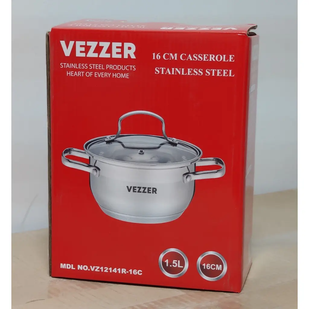 Каструля Vezzer зі скляною кришкою 16 см 1.5 л (VZ12141R-16C)  - фото 6