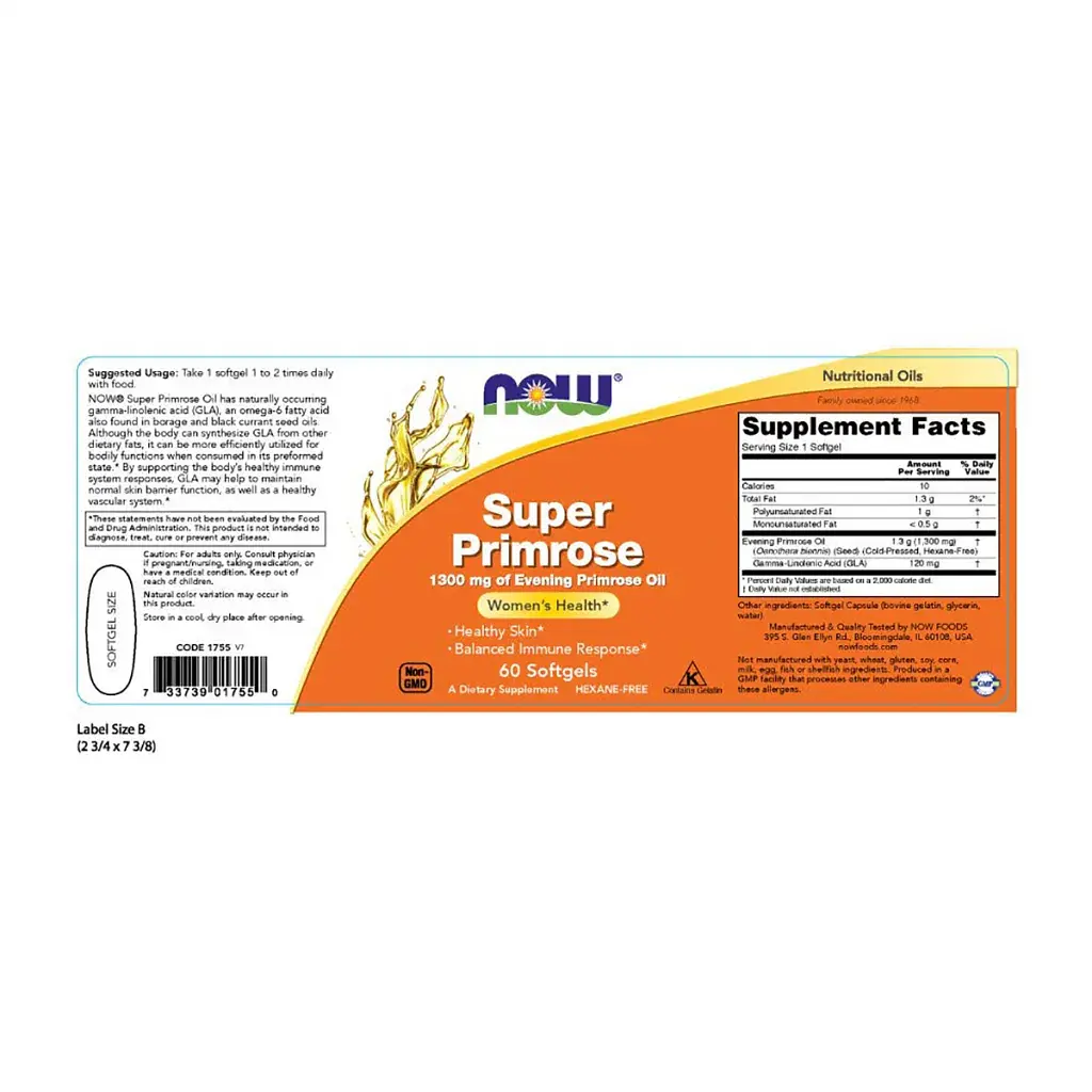 Трави Now Foods Масло Примули Вечірньої 1300mg, 60 желатинових капсул¶Масло (NF1755) - фото 2