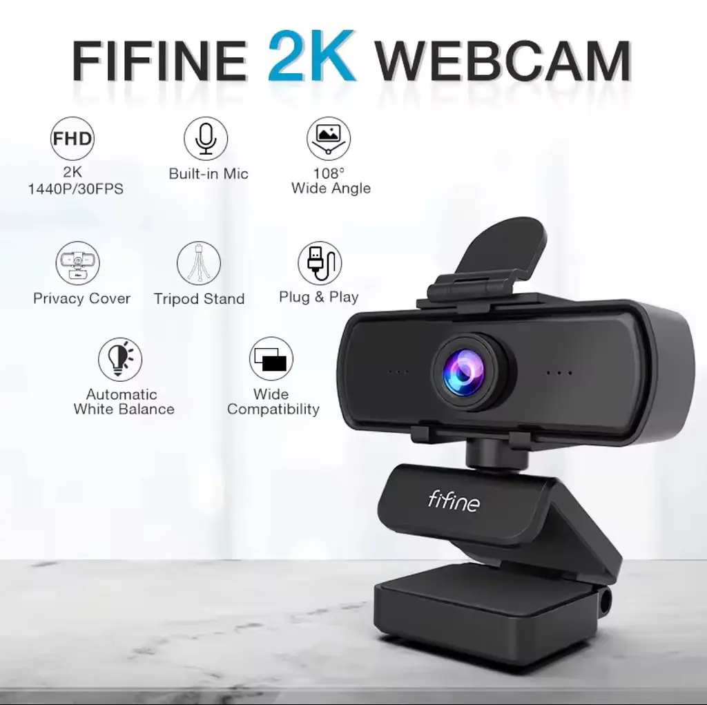 Веб-камера 2K Fifine K420 для компьютера с микрофоном и штативом трехногой - фото 3