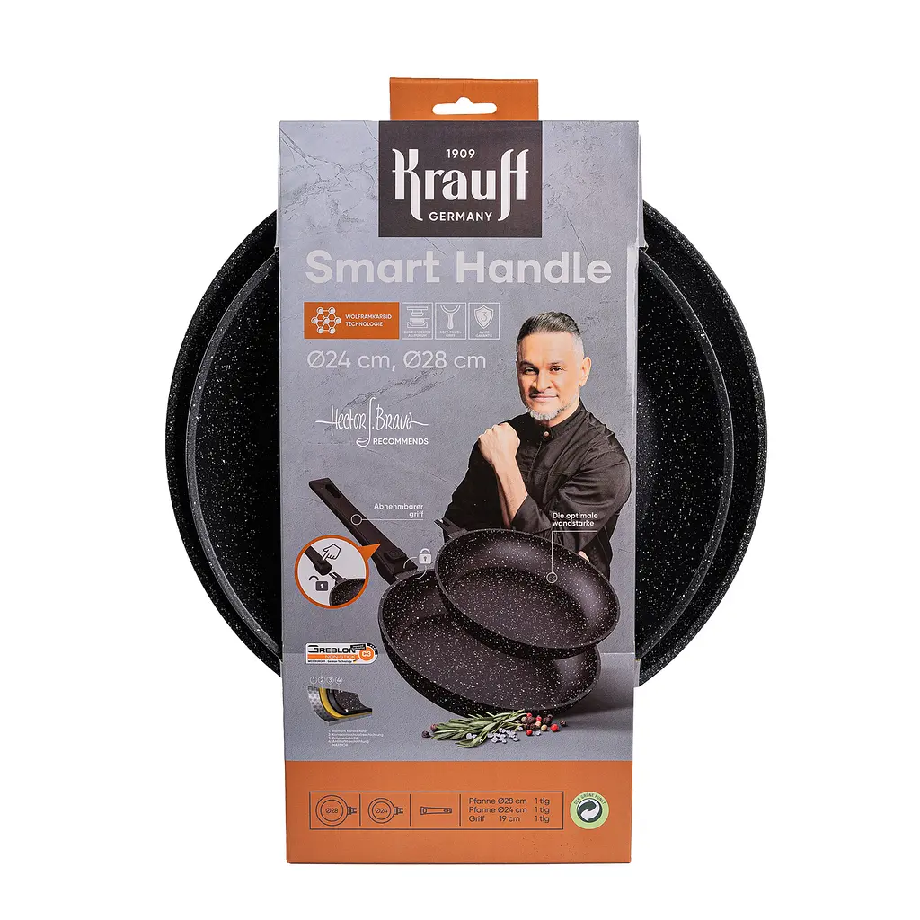 Набір універсальних сковорідок 24 і 28 см Smart Handle + скляна кришка MultiSize - фото 5