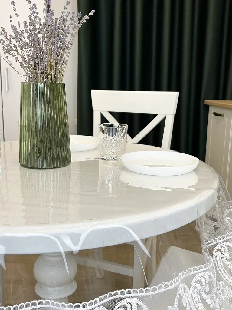 Силиконовая скатерть с белым кружевом Арка 15 см 290х160 см - фото 2