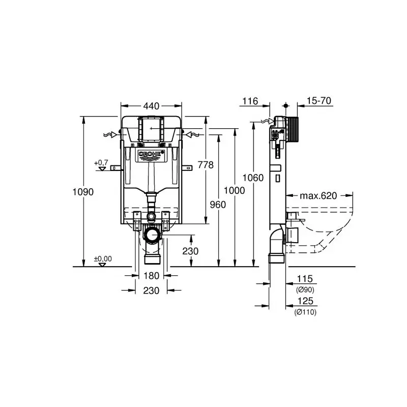 Модуль інсталяційний для підвісного унітаза Grohe Uniset 39165000 - фото 2