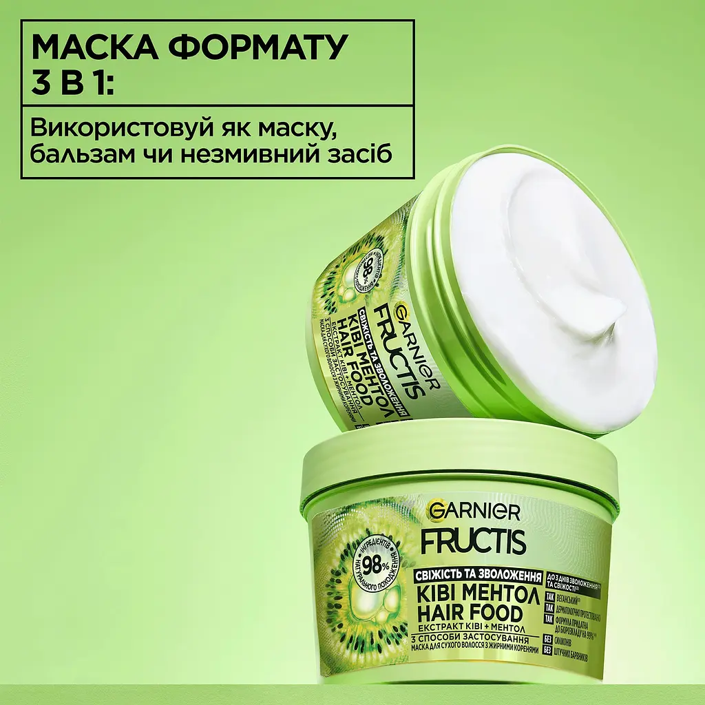 Маска Garnier Fructis Hair Food Ківі-Ментол для зволоження для сухого волосся з жирними коренями 400 мл - фото 10