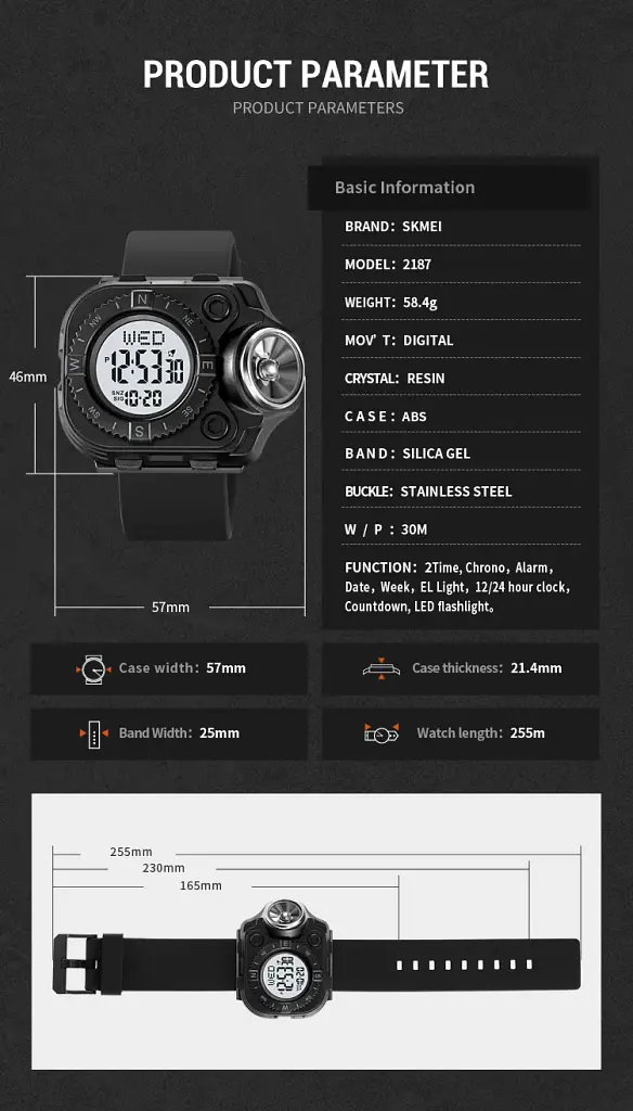 Наручний годинник з ліхтариком Skmei 2187 Army Green Black, 2187AGBK (18444) - фото 7