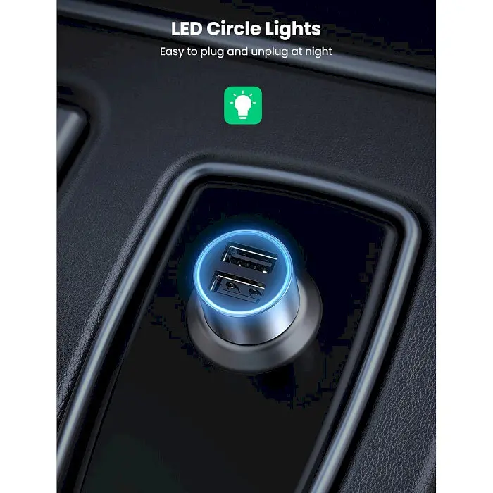 Автомобільний адаптер - зарядний Ugreen CD130 24 W 2 порти USB-A (50592) алюмінієвий - фото 3