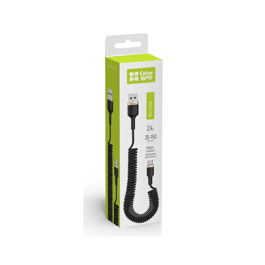 Дата кабель USB 2.0 AM to Micro 5P 1.0m spiral black ColorWay (CW-CBUM051-BK) - фото 4