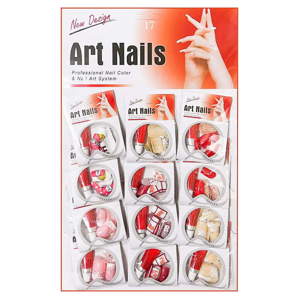 Нігті накладні кольорові з малюнком та камінчиками упаковка 12 шт. Art Nails №17 - фото 1
