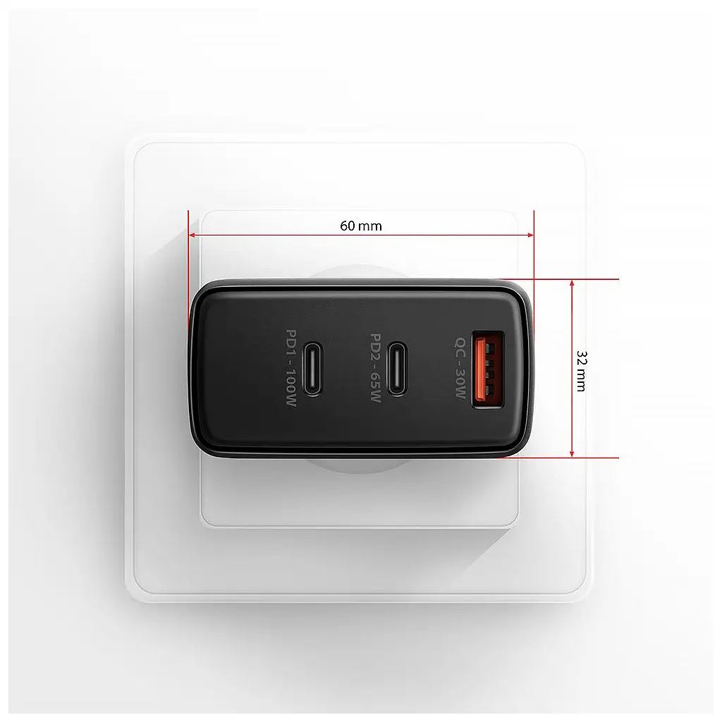 Зарядний пристрій AXAGON 1xUSB + 2xUSB-C 100W QC4+ PD3.0 PPS black (ACU-DPQ100) - фото 2