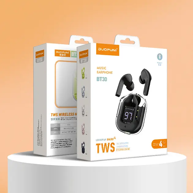 Бездротові навушники Duopuni BT30 TWS Wireless Headset, Bluetooth 5.3, 250 mAh Black - фото 4
