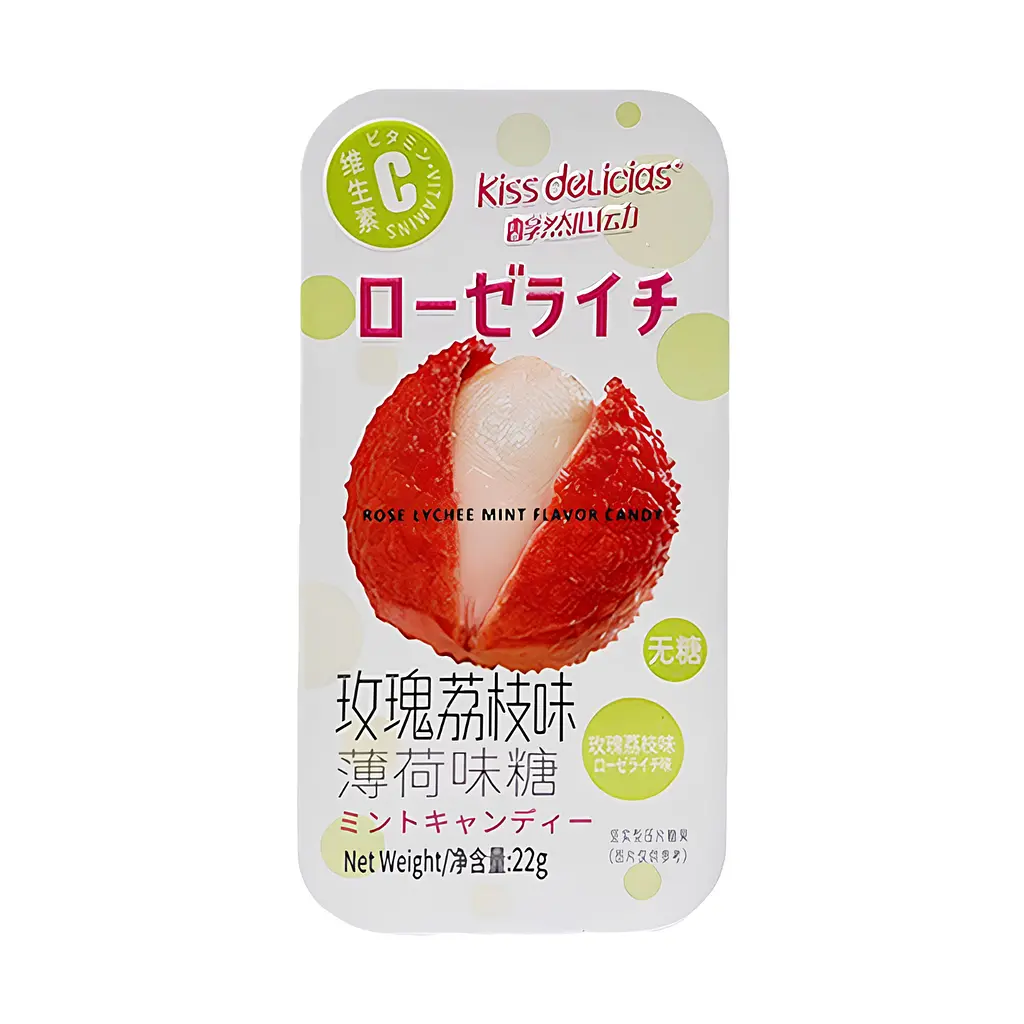 Льодяники Kiss Delicias Sea Salt Rose Lychee зі смаком троянди та лічі 22 г